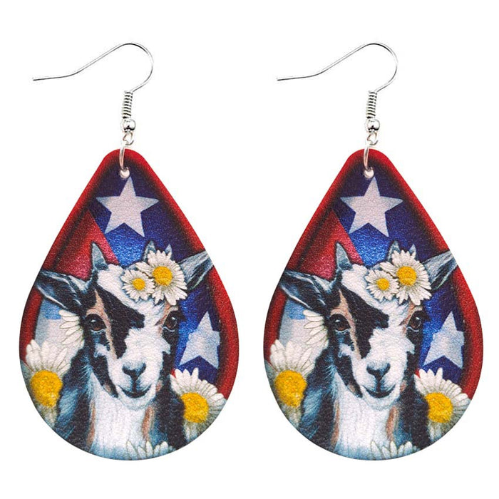 Wholesale 4th of July Independence Day Earrings Red White Blue Stars Small Daisies Animal Patterns MOQ≥2 JDC-ES-KDL010