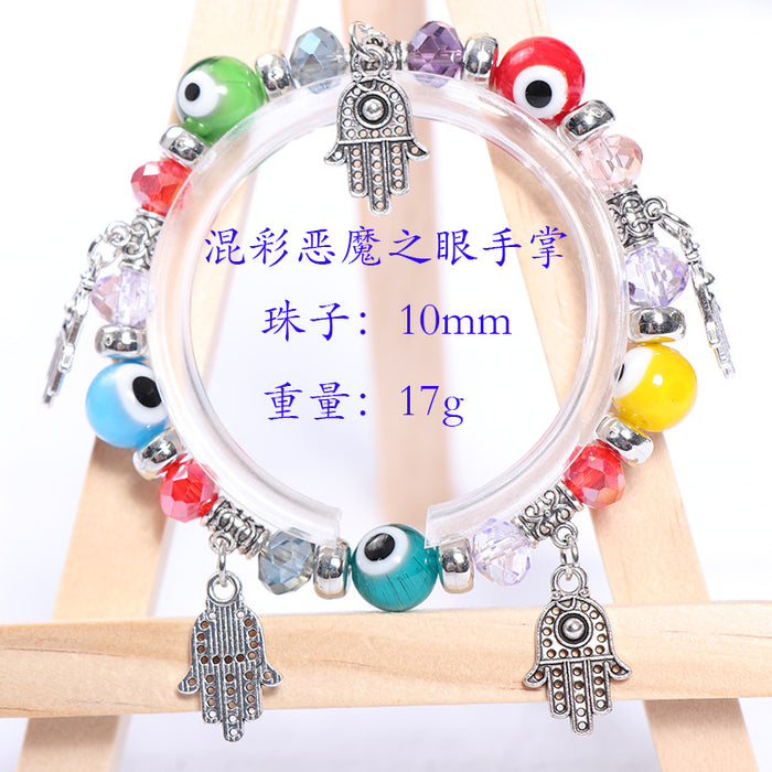 Wholesale Bracelet Vintage Glazed Blue Eyes Palm Pendant Crystal Bracelet MOQ≥2 JDC-BT-HuoM001