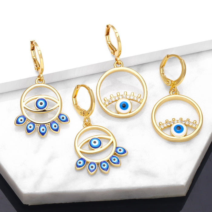 Wholesale Earrings Copper Plated 18K Gold Zircon Enamel Devil's Eye JDC-PREMAS-ES-001