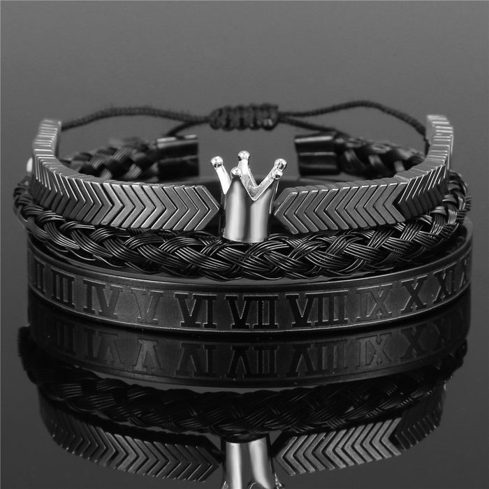 Wholesale Vintage Crown Braided Bracelet Roman Letter Stainless Steel JDC-BT-ZhuJ004