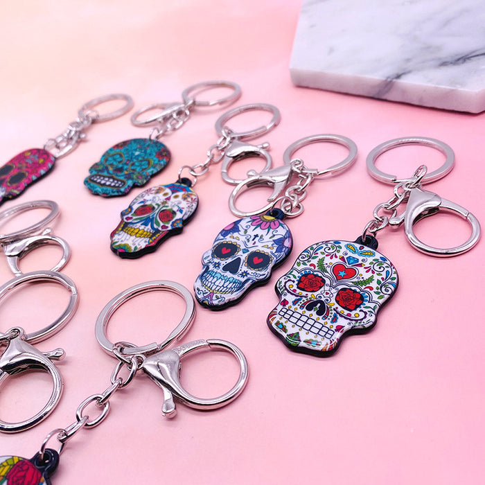 Wholesale Acrylic Flower Skull Plastic Keychain JDC-KC-LYan002