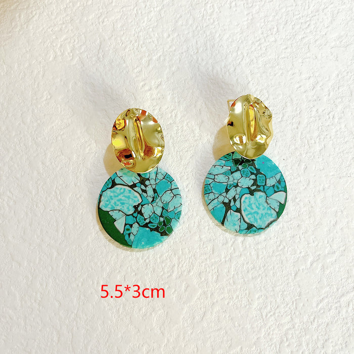 Wholesale Earrings Smoky Turquoise Geometric Exaggerated Square JDC-ES-PH003