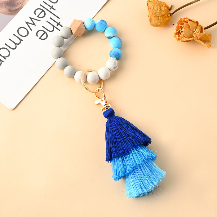 Jewelry WholesaleWholesale Silicone Beaded Alloy Tassel Wristlet Keychain JDC-KC-HYi002 Keychains 弘亿 %variant_option1% %variant_option2% %variant_option3%  Factory Price JoyasDeChina Joyas De China