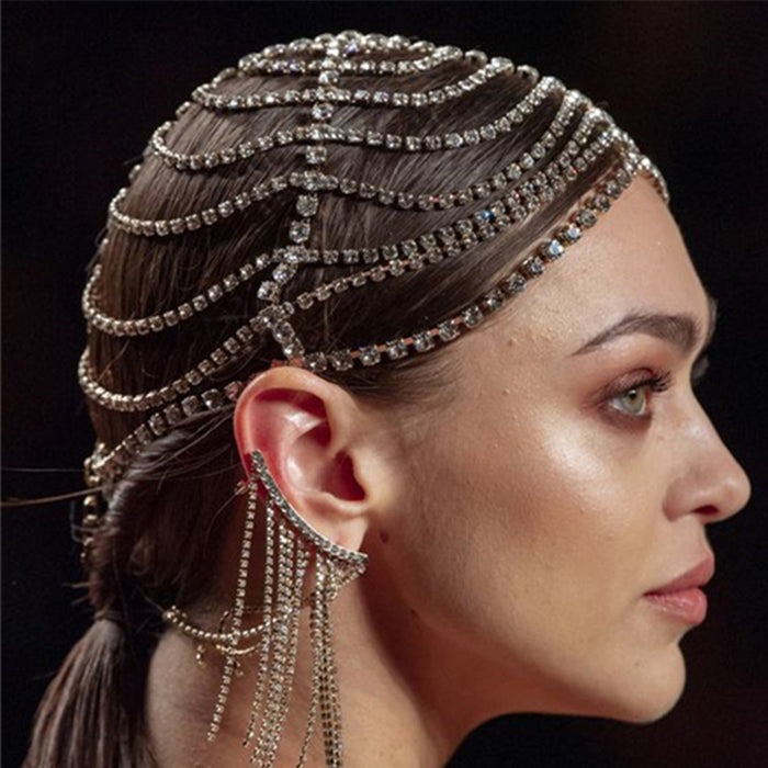 Wholesale Headband Rhinestone Exaggerated Multilayer Rhinestone Headgear Hair chain JDC-HD-XINSHI001