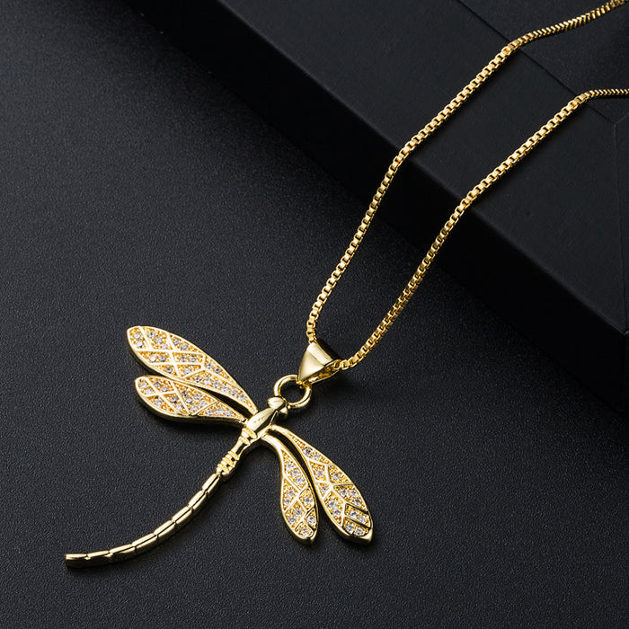 Jewelry WholesaleWholesale Copper Gold Plated Micro Inlaid Zircon Dragonfly Pendant Clavicle Chain Set JDC-NE-yiseng008 Necklaces 镱森 %variant_option1% %variant_option2% %variant_option3%  Factory Price JoyasDeChina Joyas De China