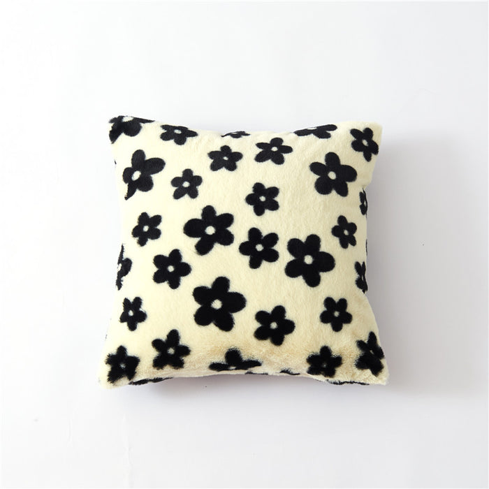 Wholesale Pillowcase Black And White Flower Double Sided Plush Overlock JDC-PW-Xuai005