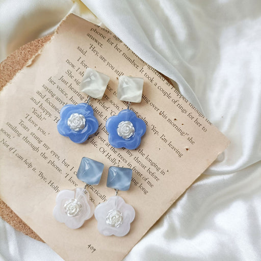 Jewelry WholesaleWholesale S925 silver flower ink water wave Blue White Earrings JDC-ES-MiH010 Earrings 米穗 %variant_option1% %variant_option2% %variant_option3%  Factory Price JoyasDeChina Joyas De China