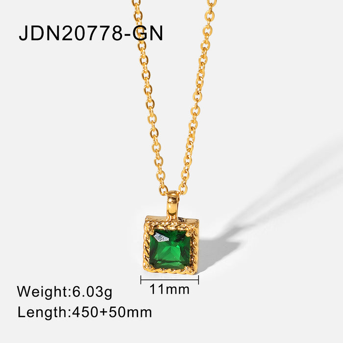 Wholesale Gold Plated Stainless Steel Small Square Diamond Pendant Necklace JDC-NE-JD393