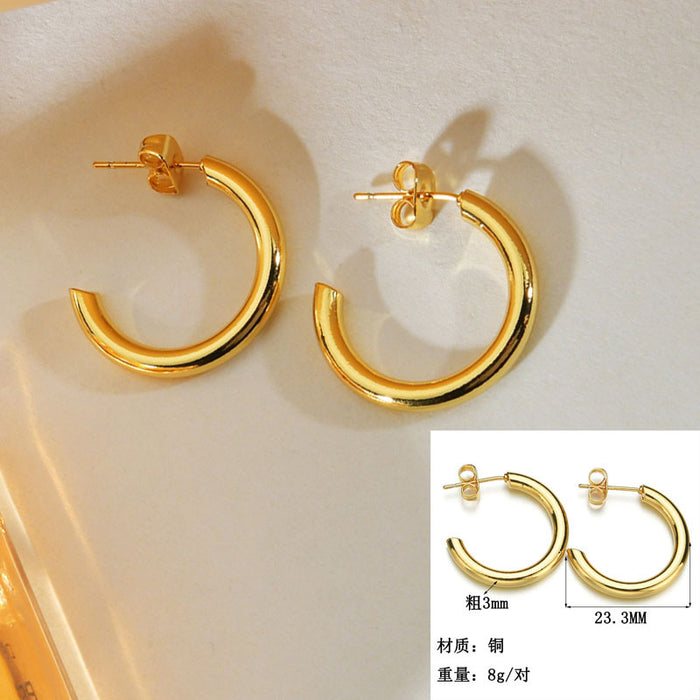 Jewelry WholesaleWholesale simple circle retro fashion copper gold-plated earrings JDC-ES-RXSFL010 Earrings 尚芙乐 %variant_option1% %variant_option2% %variant_option3%  Factory Price JoyasDeChina Joyas De China