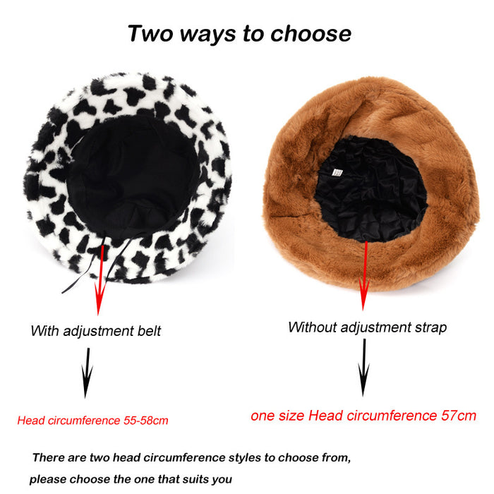 Wholesale Hat Faux Fur Thick Cow Pattern Bucket Hat JDC-FH-XingT001