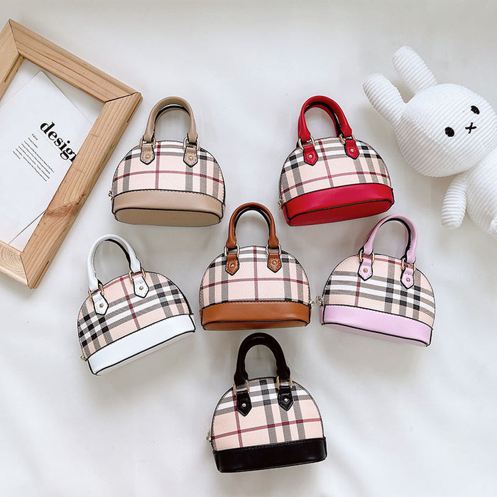 Wholesale Shoulder Bag PU Kids Contrast Color Plaid Tote Bag JDC-SD-MengB002