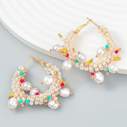 Jewelry WholesaleWholesale Round Alloy Rice Bead Braided Wreath Earrings JDC-ES-JL1002 Earrings 氿乐 %variant_option1% %variant_option2% %variant_option3%  Factory Price JoyasDeChina Joyas De China