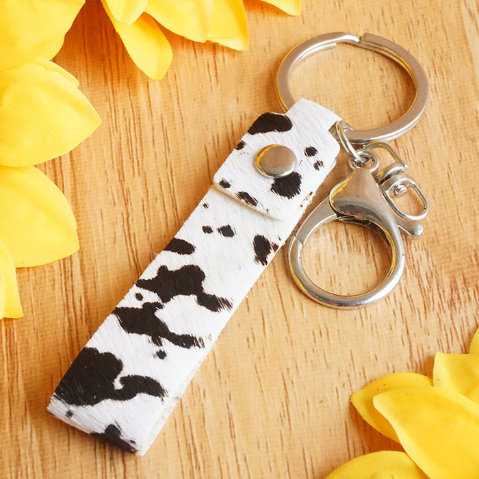 Wholesale Keychains Alloy Genuine Leather Leopard Zebra Cow Cow 3pcs JDC-KC-HeYi013