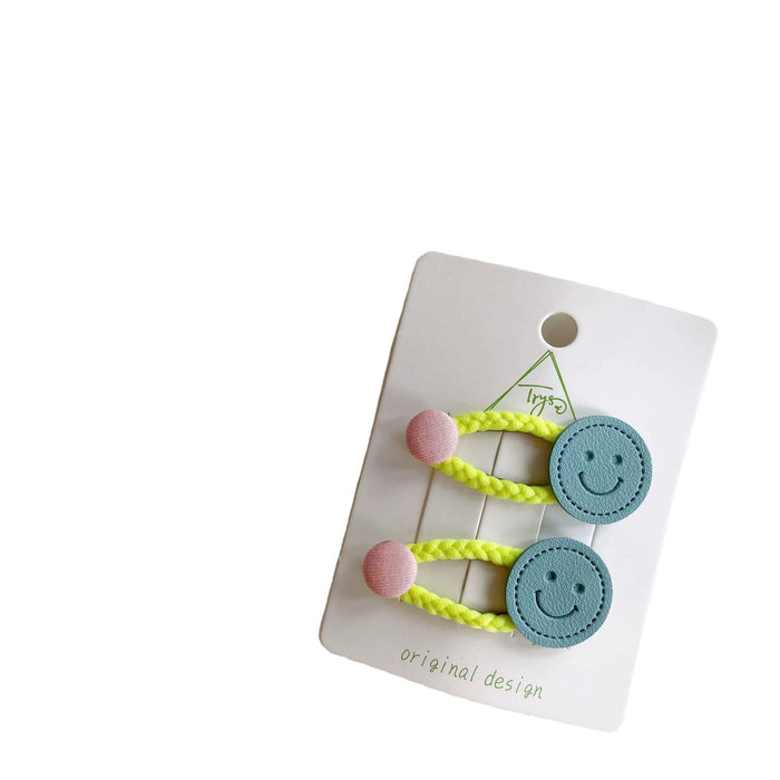 Wholesale Cute Leather Smiley Peas Kids Hair Clips JDC-HC-XN003