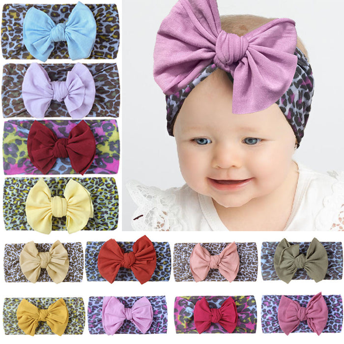 Wholesale leopard print solid color bow nylon bandana baby sweatband JDC-HD-ML030