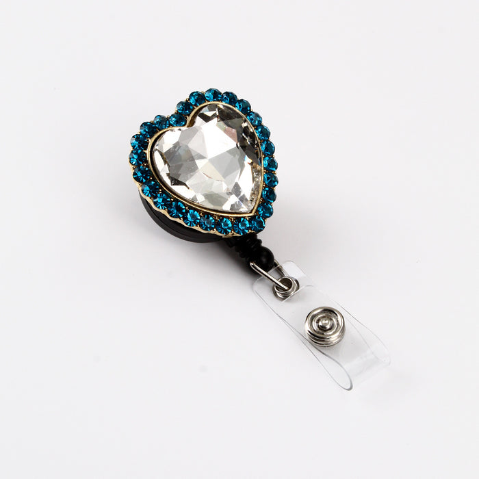 Wholesale Keychains For Backpacks heart-shaped rhinestone alloy badge pendant easy-pull buckle diamond ID card buckle MOQ≥3 JDC-KC-WHao004