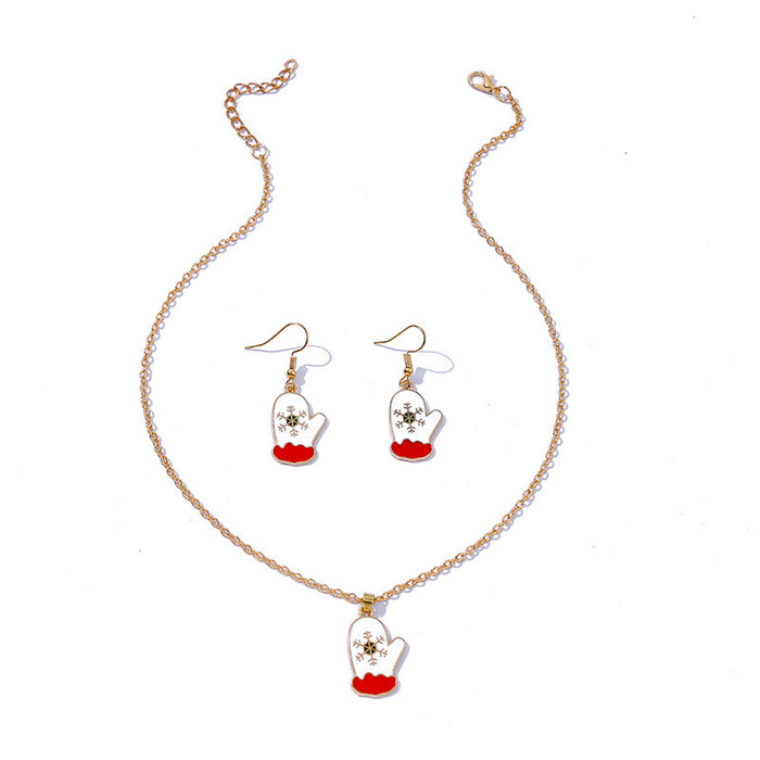 Wholesale Earrings Alloy Enamel Christmas Cute Gloves Necklace Set MOQ≥2 JDC-ES-HaoBiao013