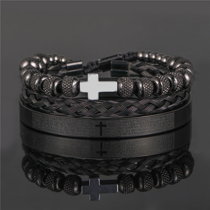 Wholesale Vintage Crown Braided Bracelet Roman Letter Stainless Steel JDC-BT-ZhuJ004