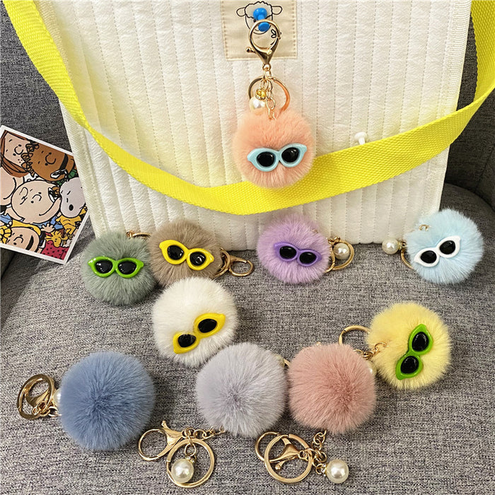 Wholesale Cute Plush Pearl Glasses Hairball Doll Keychain JDC-KC-KaiY004