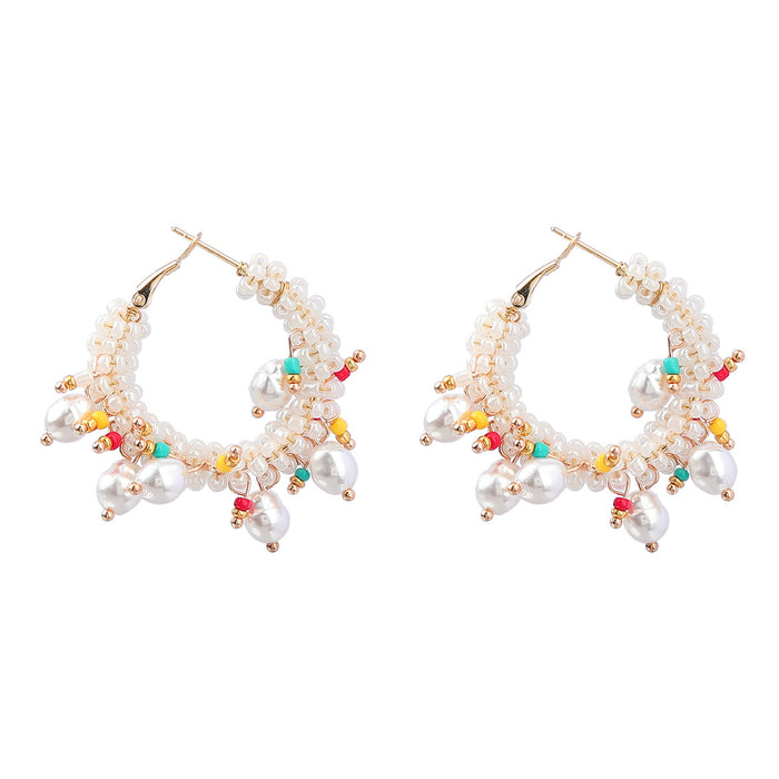 Wholesale Round Alloy Rice Bead Braided Wreath Earrings JDC-ES-JL1002