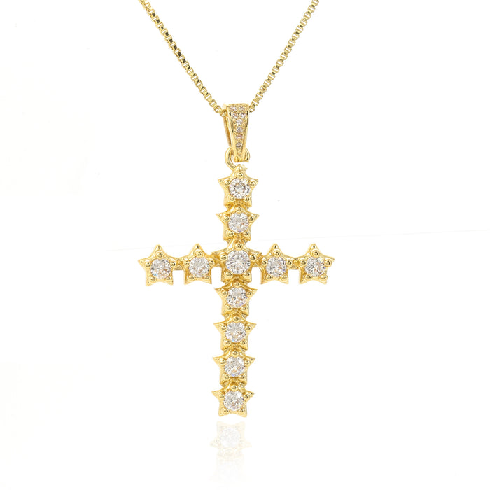 Wholesale Brass Zircon Star Cross Necklace MOQ≥2 JDC-NE-JingY002