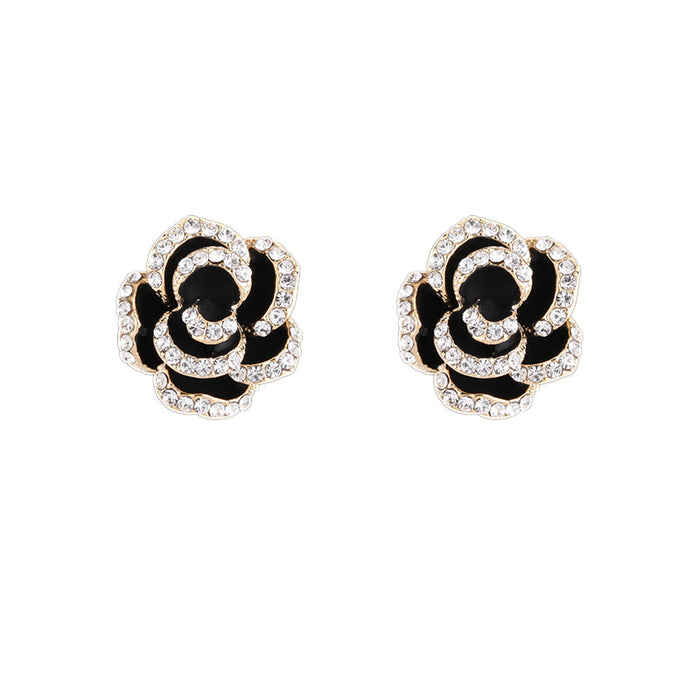 Wholesale Set Diamond Camellia Flower Copper Earrings (F) JDC-ES-Wuyu003