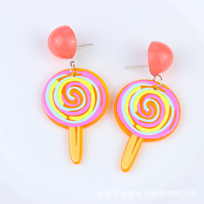 Wholesale Small Fresh Earrings Asymmetric Acrylic Embossed Printed Flowers MOQ≥2 JDC-ES-DUAI026