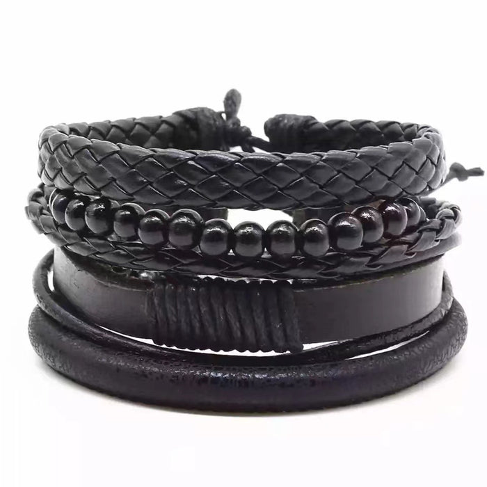 Wholesale Four Piece Card Braided Bracelet Leather Bracelet Multilayer Set MOQ≥3 JDC-BT-BaB009