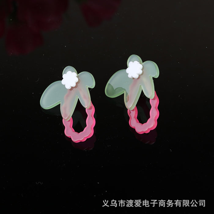 Wholesale Small Fresh Earrings Asymmetric Acrylic Embossed Printed Flowers MOQ≥2 JDC-ES-DUAI026