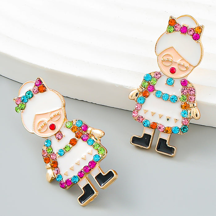 Wholesale Earrings Alloy Enamel Christmas Cute Diamond Stamped Santa Claus JDC-ES-JL1037