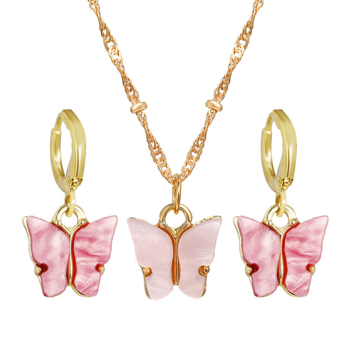 Wholesale Color Acrylic Butterfly Necklace Set Retro Simple JDC-NE-F076