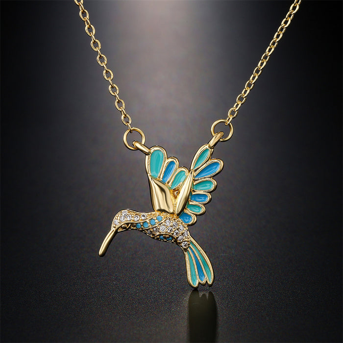 Jewelry WholesaleWholesale dripping oil personality fairy bird pendant copper plated real gold necklace JDC-NE-AG149 Necklaces 澳古 %variant_option1% %variant_option2% %variant_option3%  Factory Price JoyasDeChina Joyas De China