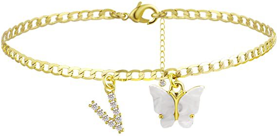 Wholesale Anklet Letter Butterfly 14K Gold Plated MOQ≥2 JDC-AS-JinM008