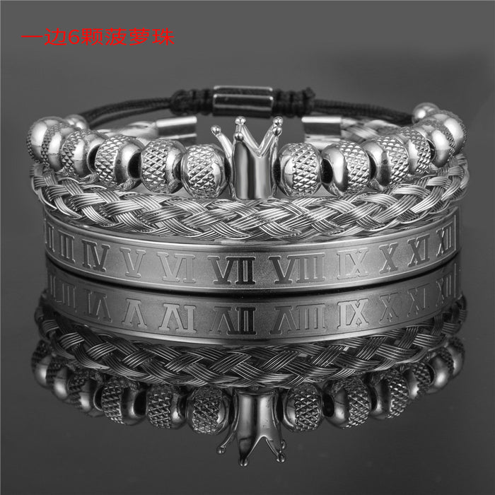 Wholesale Vintage Crown Braided Bracelet Roman Letter Stainless Steel JDC-BT-ZhuJ004