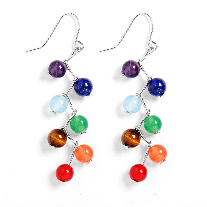 Wholesale Seven Color Rainbow Tiger Stone Alloy Earrings MOQ≥2 JDC-ES-XIUHAO001