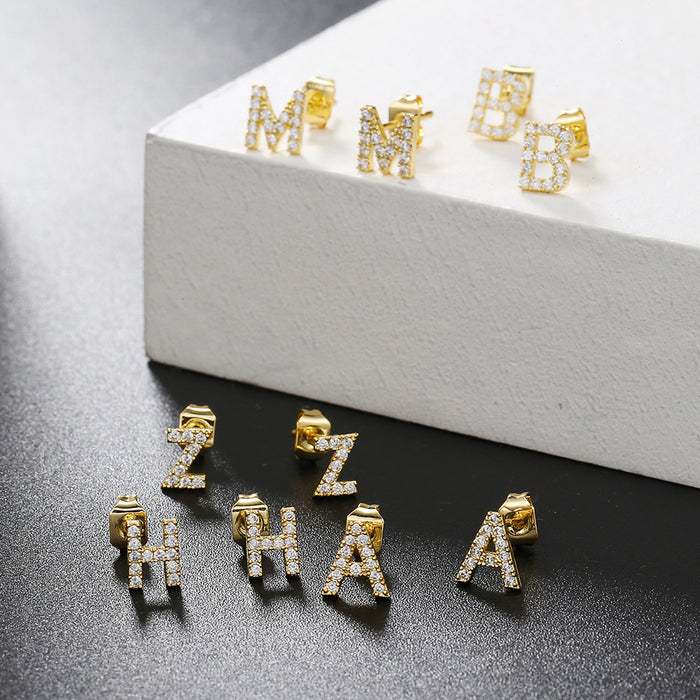 Wholesale Small Letter Stud Earrings Brass Gold Plated Jewelry JDC-ES-WB030