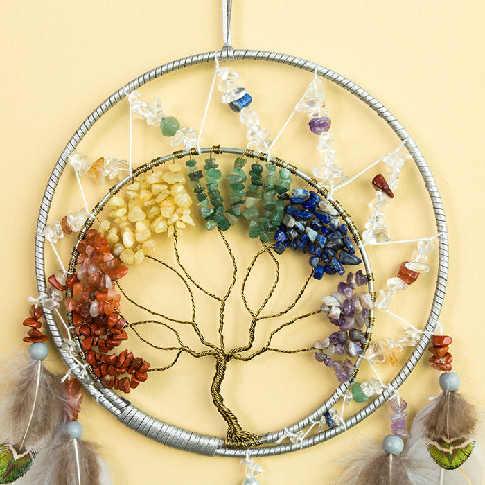 Wholesale Crystal Stone Life Tree Iron Ring Feather Dreamcatcher MOQ≥2 JDC-DC-MYing004