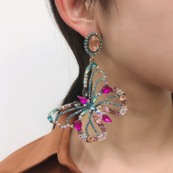 Wholesale Baroque Exaggerated Personality Butterfly Earrings JDC-ES-Qiandi009