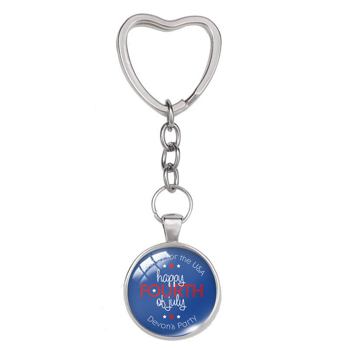 Wholesale 4th of July Independence Day Heart Shaped Alloy Glass Keychain MOQ≥2 JDC-KC-XiangL004