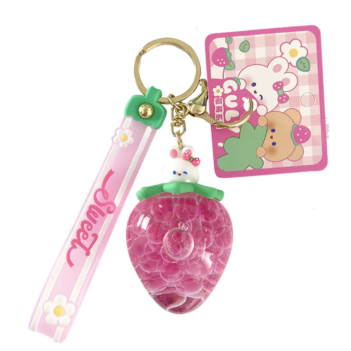 Wholesale Keychains For Backpacks strawberry cream fruit jar into oil keychain MOQ≥2 JDC-KC-LingY006