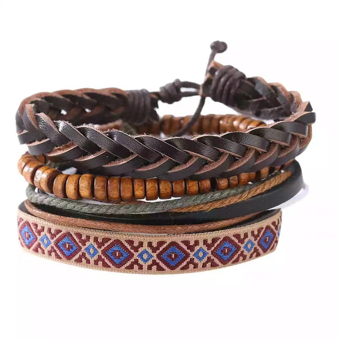 Wholesale Four Piece Card Braided Bracelet Leather Bracelet Multilayer Set MOQ≥3 JDC-BT-BaB009