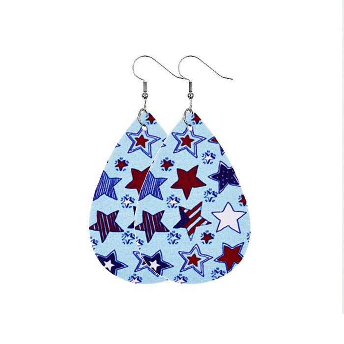 Wholesale 4th of July Independence Day Leather Earrings Flag Double Sided Printed Leather JDC-ES-Chengy021