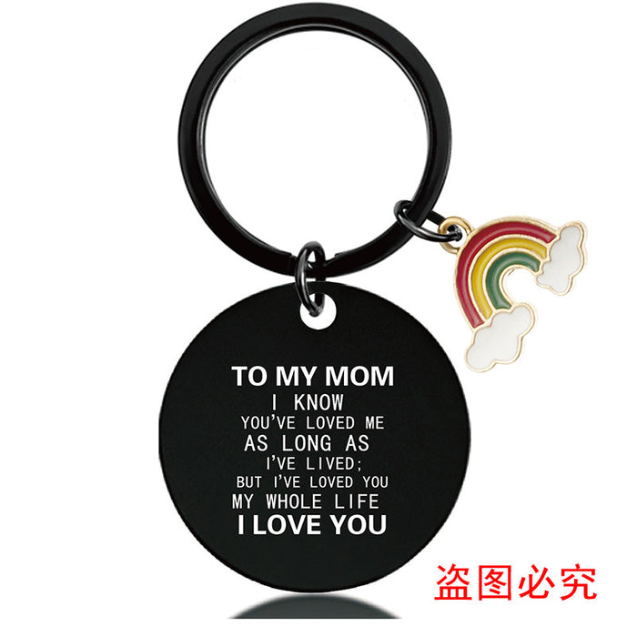 Jewelry WholesaleWholesale Stainless Steel Round Plate Mother's Day Rainbow Metal Keychain JDC-KC-GangGu011 Keychains 钢古 %variant_option1% %variant_option2% %variant_option3%  Factory Price JoyasDeChina Joyas De China