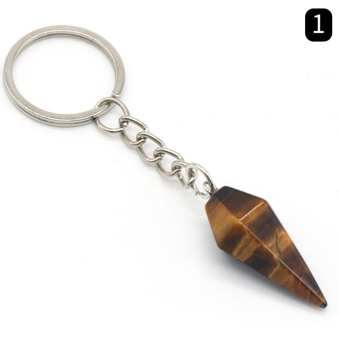 Jewelry WholesaleWholesale Natural Crystal Agate Stone Hexagonal Cone Keychain MOQ≥2 JDC-KC-KeS001 Keychains 科索 %variant_option1% %variant_option2% %variant_option3%  Factory Price JoyasDeChina Joyas De China