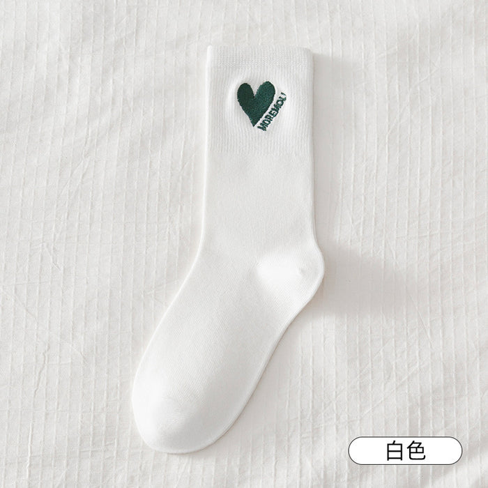 Wholesale Socks Cotton Cute Heart Embroidered Mid Tube Socks JDC-SK-RCM002