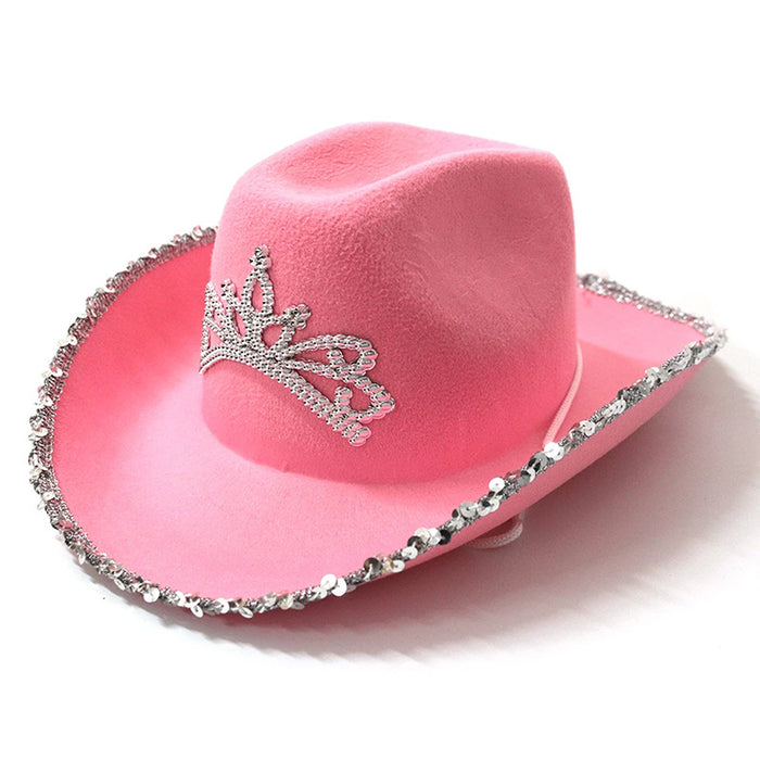 Wholesale Feather Edge Letter Cowboy Hat Sequin Pink MOQ≥3 JDC-FH-ShanY002