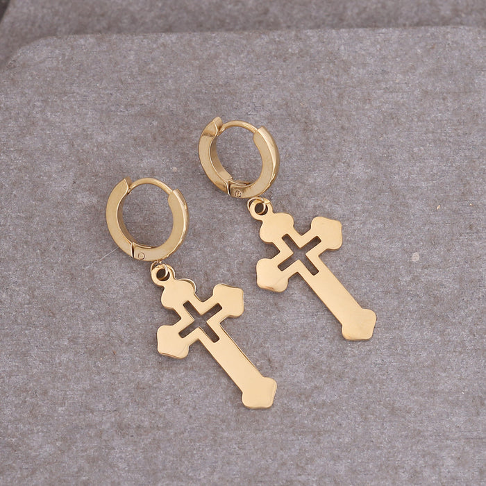 Wholesale Titanium Steel Cross Devil's Eye Earrings MOQ≥2 JDC-ES-Bingm023