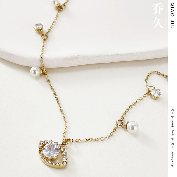 Wholesale Necklace Alloy Diamond Devil's Eye Pearl Tassel Clavicle Chain JDC-NE-RuiX002