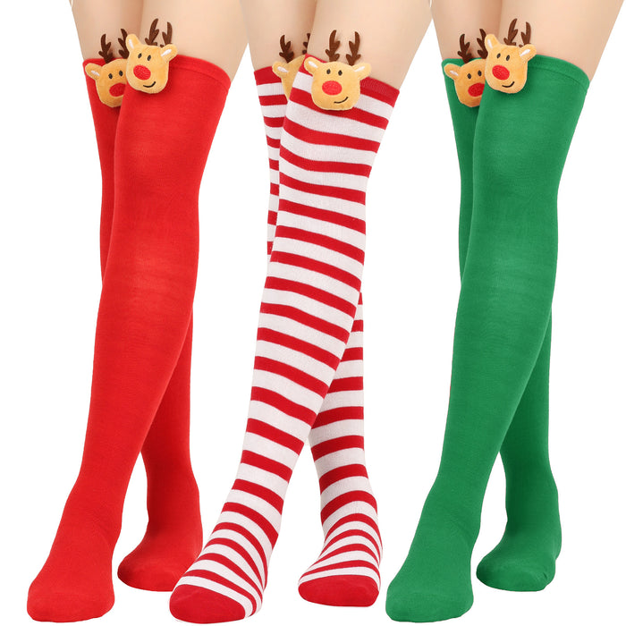 Wholesale Socks Polyester Christmas Elk Lengthen Over Knee Sock MOQ≥2 JDC-SK-XQ012