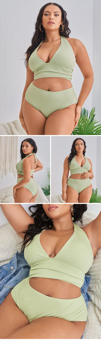 Jewelry WholesaleWholesale solid color halterneck split two-piece set plus size swimsuit bikini JDC-SW-CZAL007 Swimwear 曹庄奥浪 %variant_option1% %variant_option2% %variant_option3%  Factory Price JoyasDeChina Joyas De China